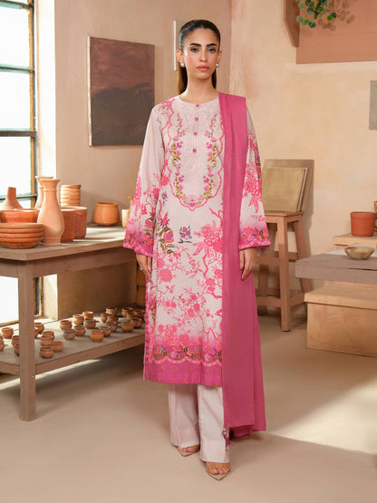 3 Piece Satin Suit-Embroidered (Unstitched)