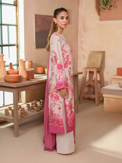 3 Piece Satin Suit-Embroidered (Unstitched)