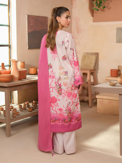 3 Piece Satin Suit-Embroidered (Unstitched)