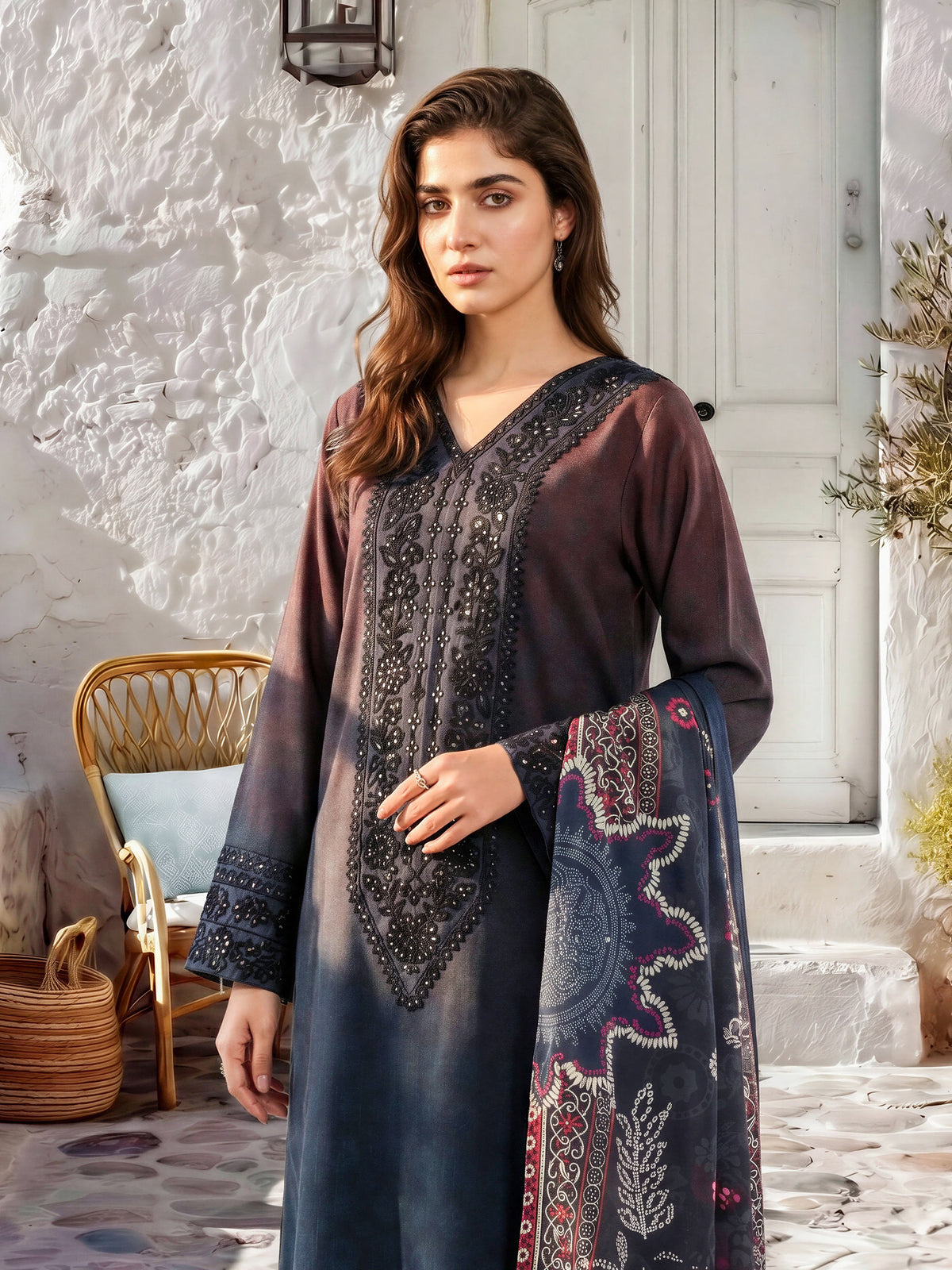 3 Piece Khaddar Suit-Embroidered (Unstitched)