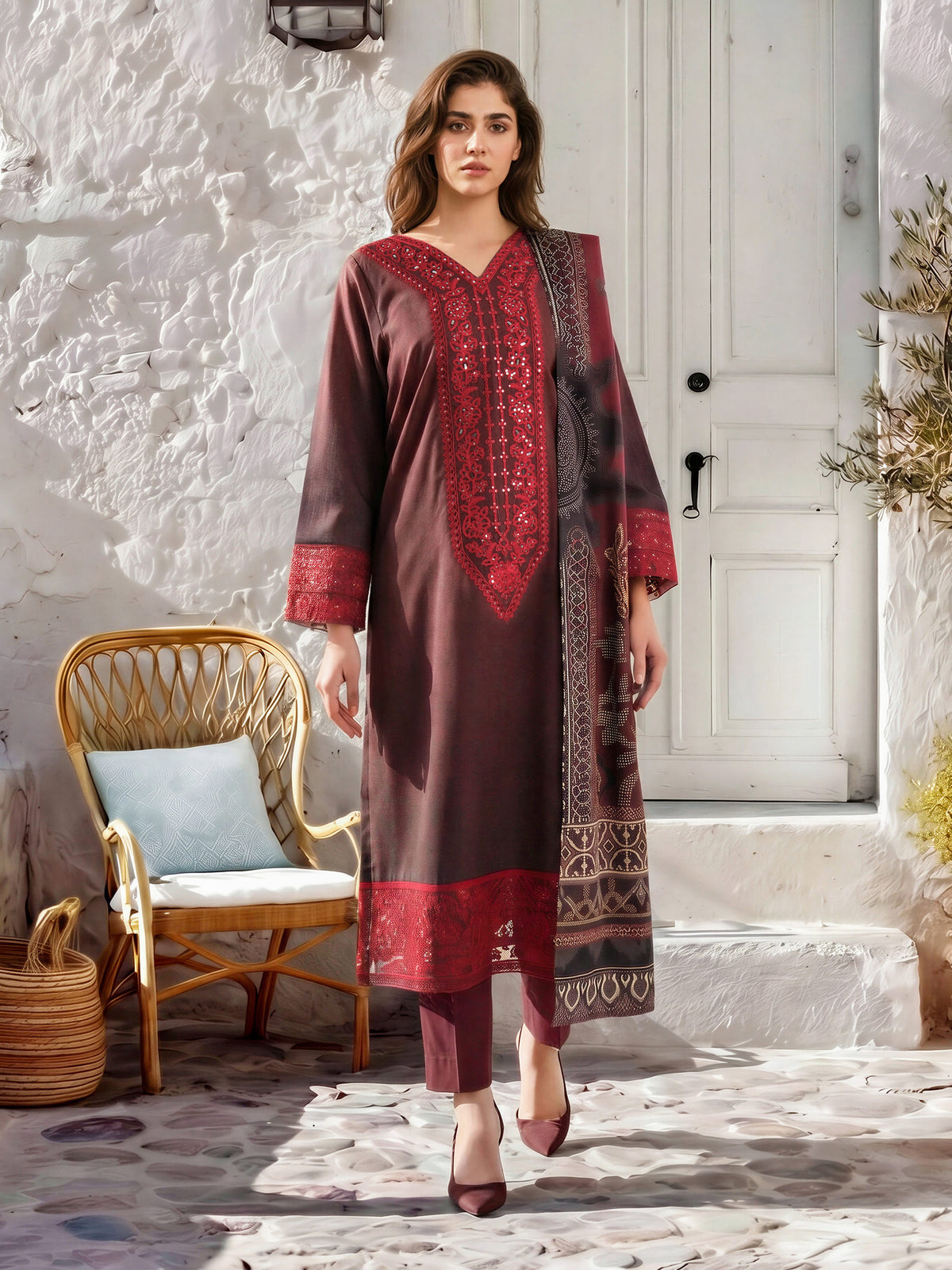 3 Piece Khaddar Suit-Embroidered (Unstitched)