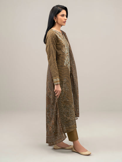 3 Piece Slub Khaddar Suit-Embroidered (Unstitched)
