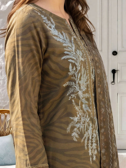 3 Piece Slub Khaddar Suit-Embroidered (Unstitched)