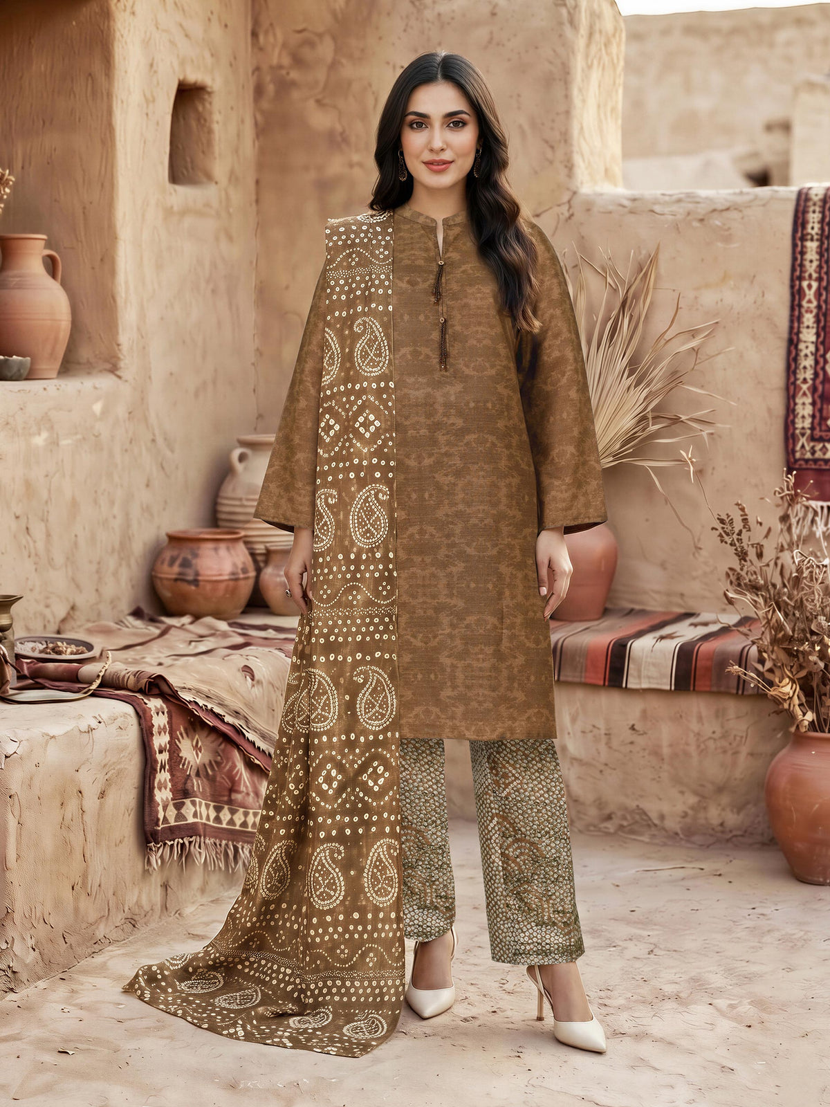 3 Piece Slub Khaddar Suit (Unstitched)