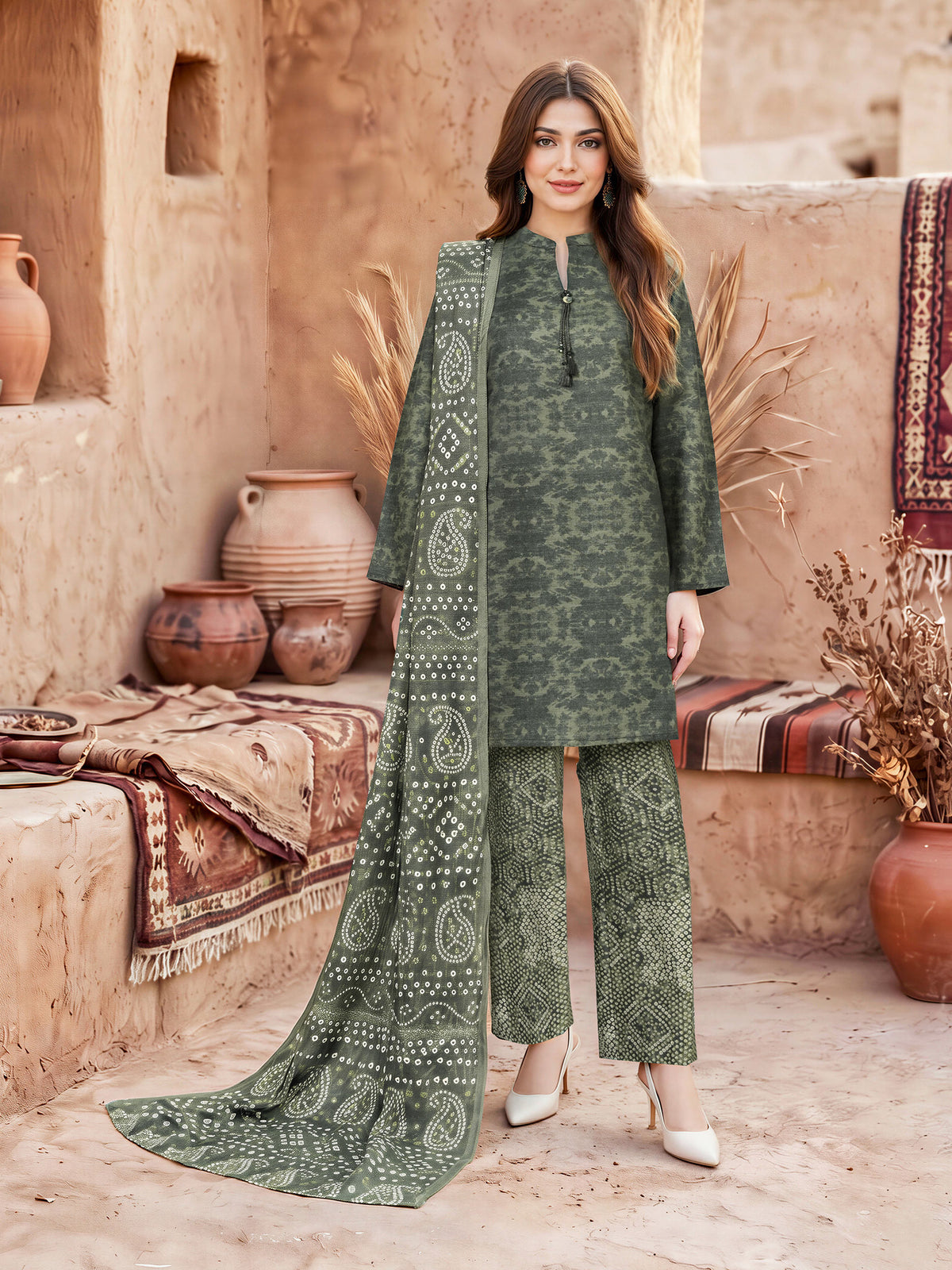 3 Piece Slub Khaddar Suit (Unstitched)