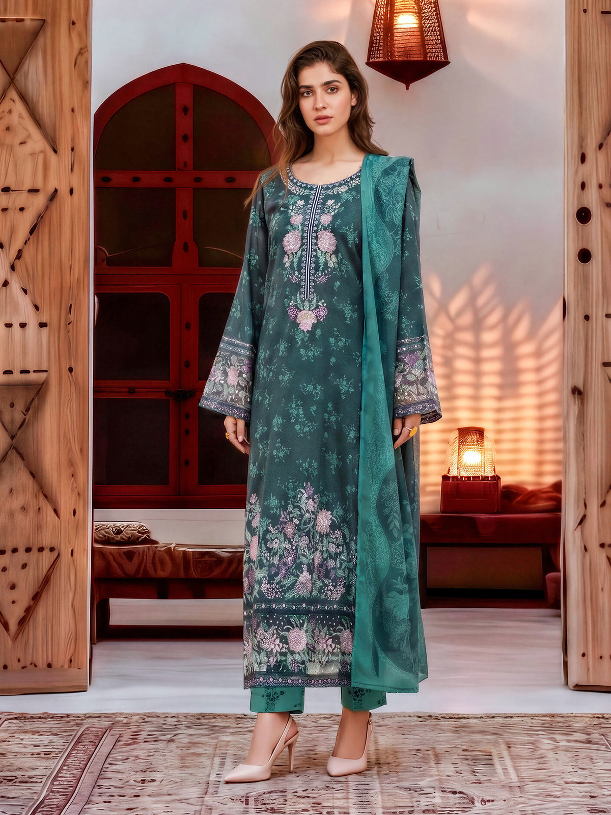 3 Piece Karandi Suit-Embroidered (Unstitched)
