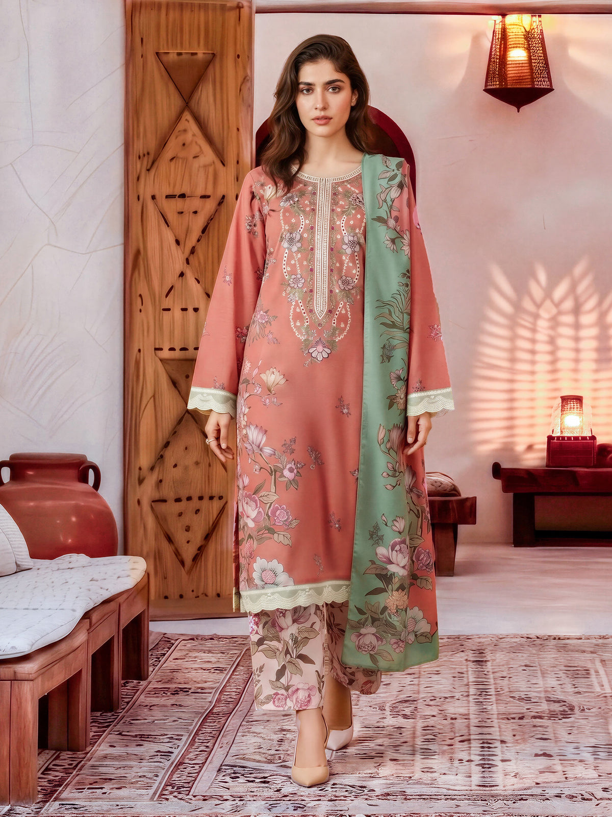 3 Piece Khaddar Suit-Embroidered (Unstitched)