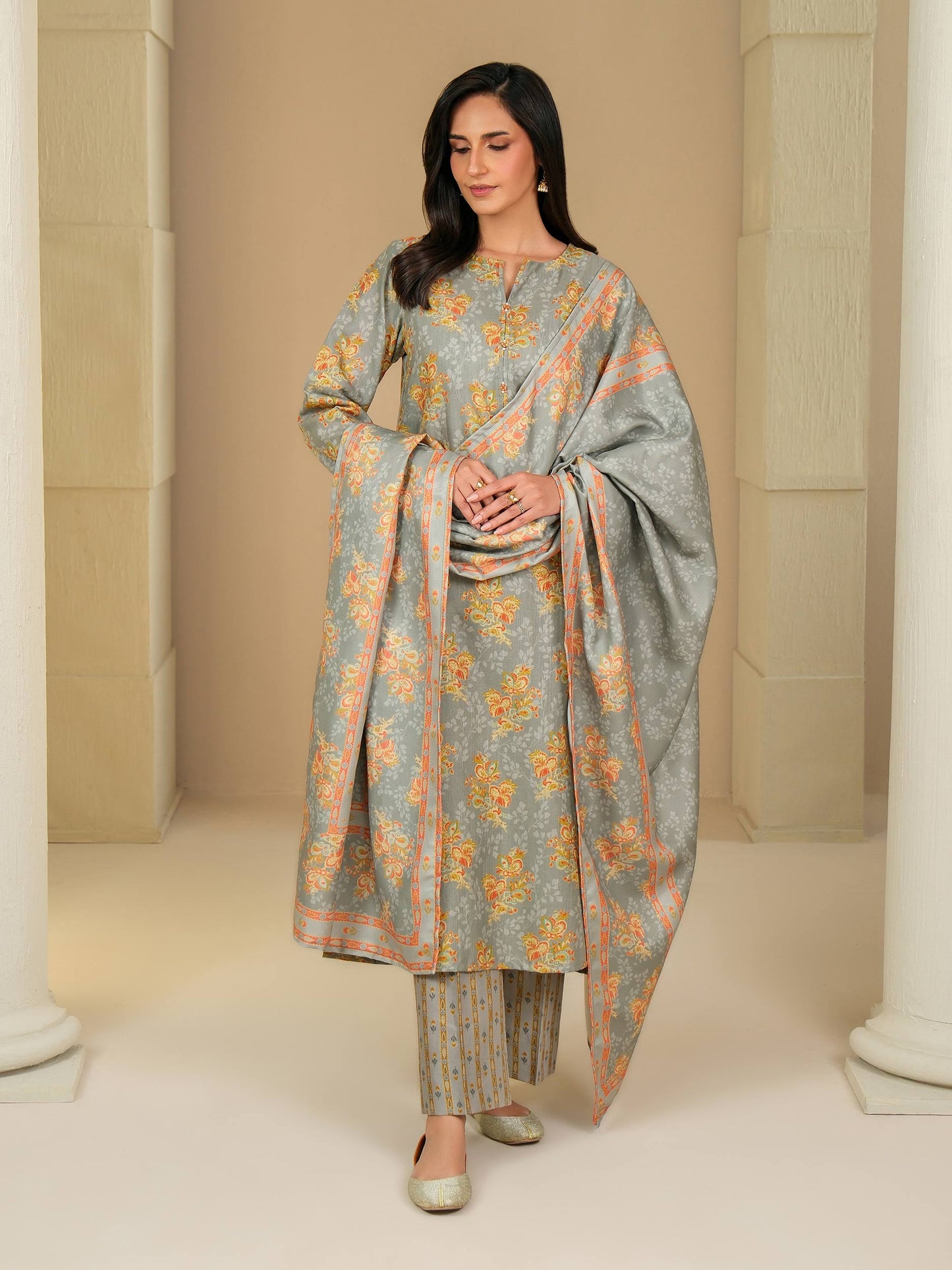 3 Piece Khaddar Suit-Paste Print (Unstitched)
