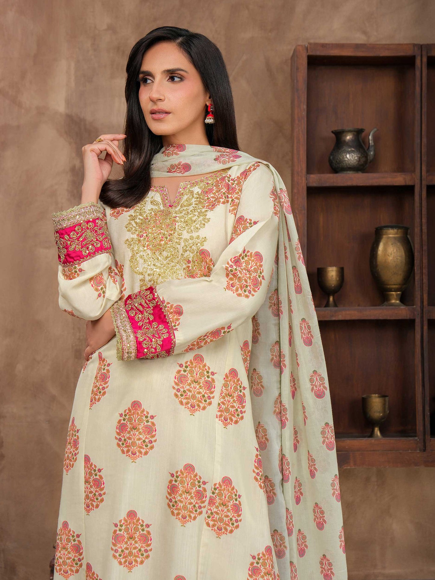 3 Piece Silk Suit-Embroidered (Unstitched)