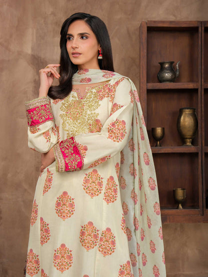 3 Piece Silk Suit-Embroidered (Unstitched)