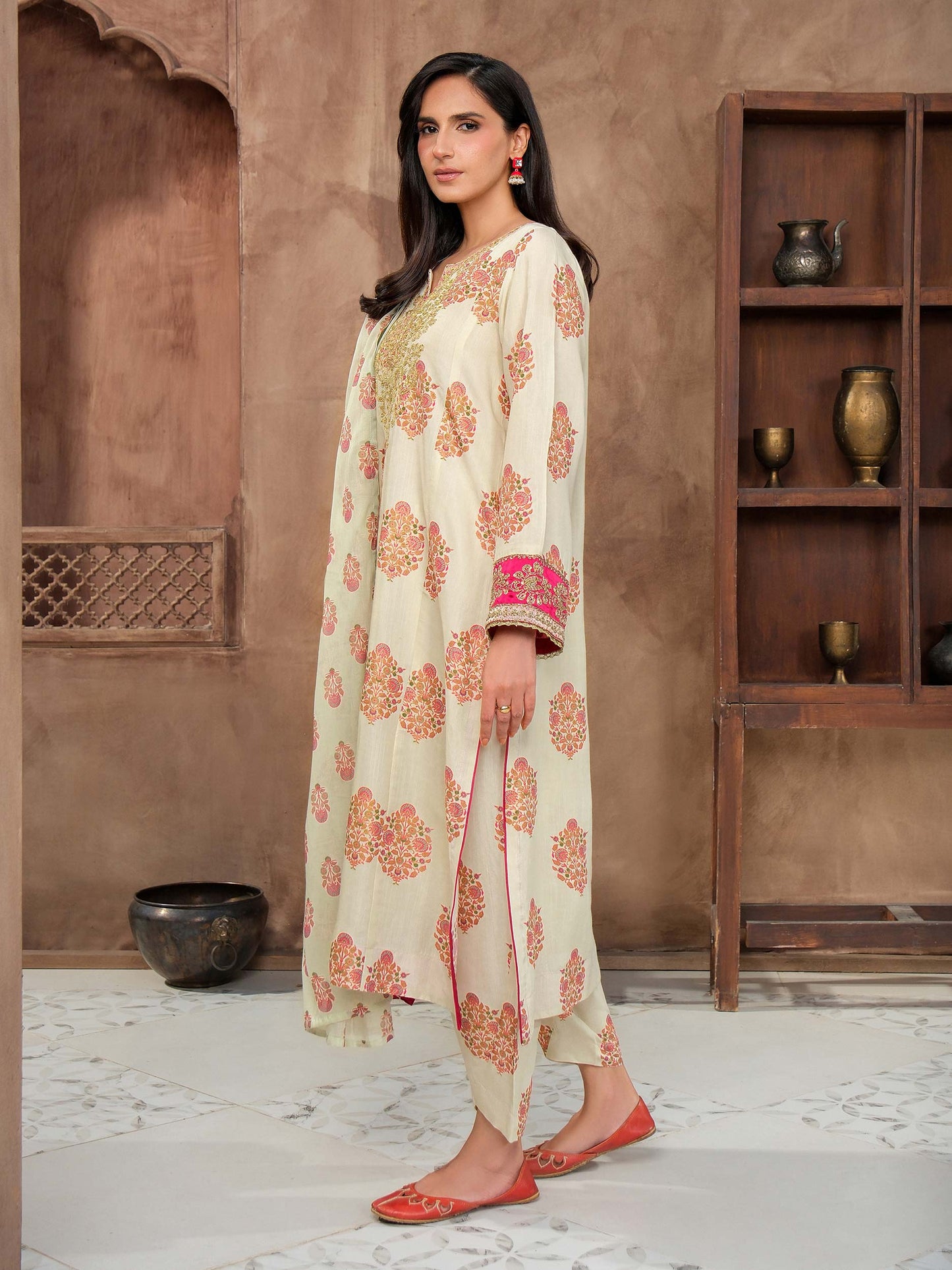 3 Piece Silk Suit-Embroidered (Unstitched)