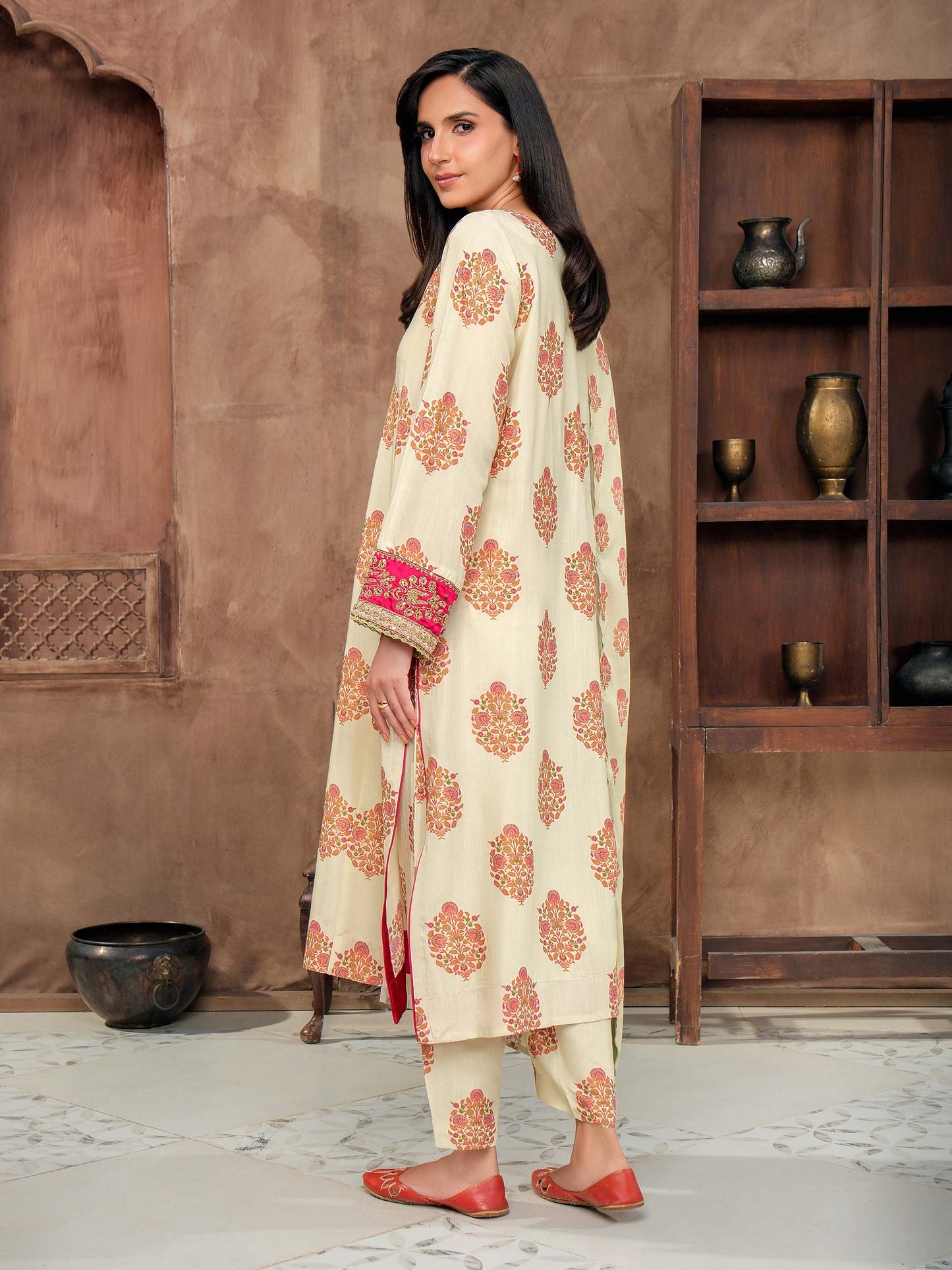 3 Piece Silk Suit-Embroidered (Unstitched)
