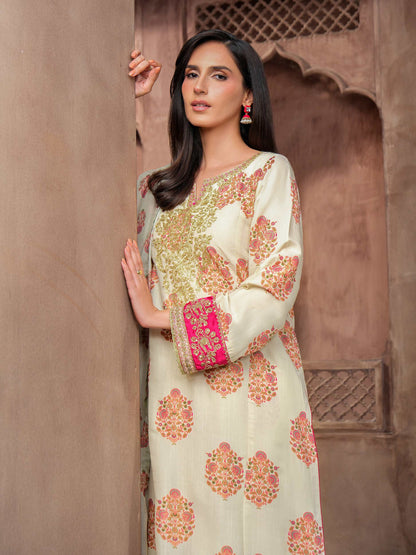 3 Piece Silk Suit-Embroidered (Unstitched)