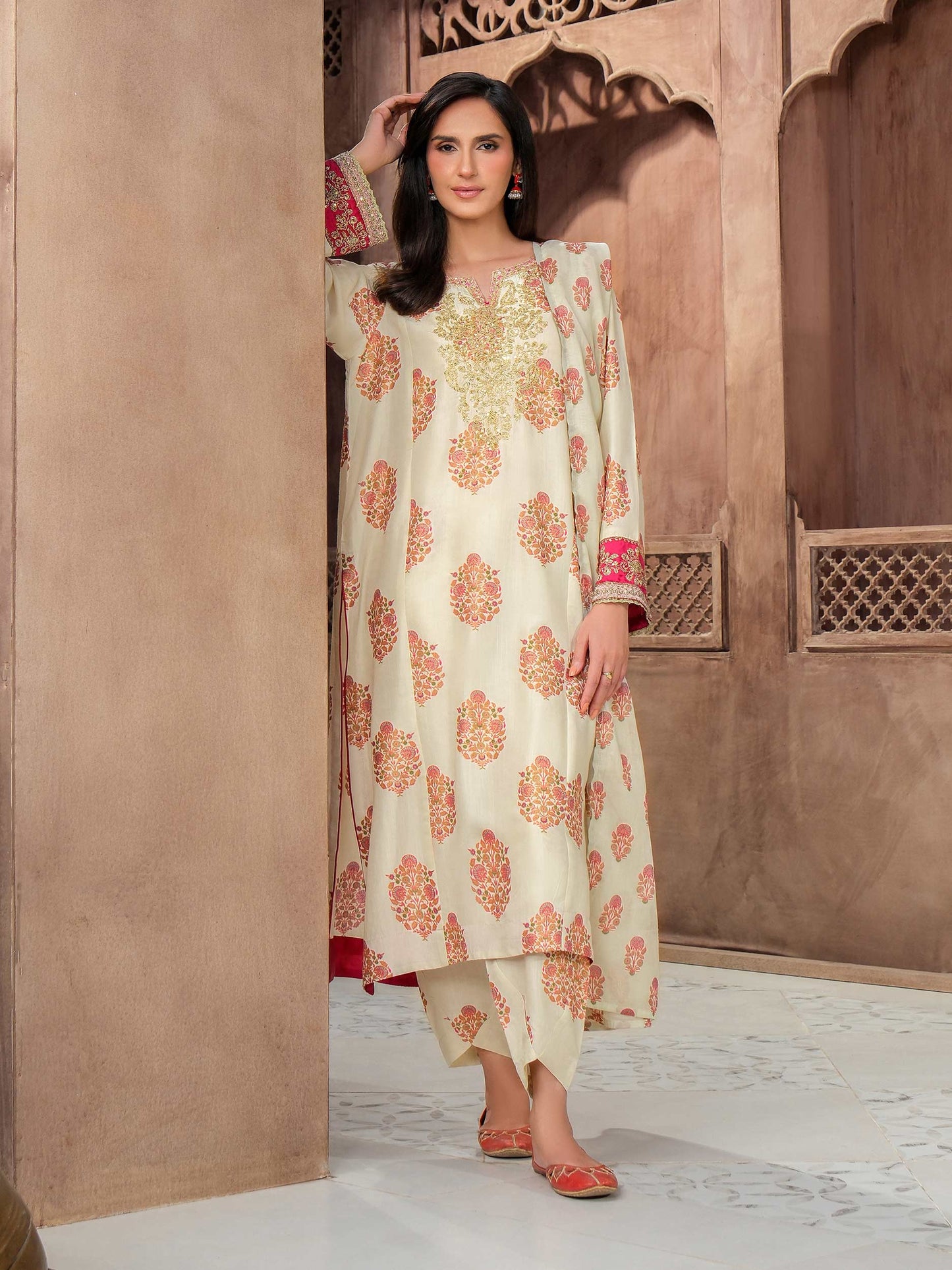 3 Piece Silk Suit-Embroidered (Unstitched)