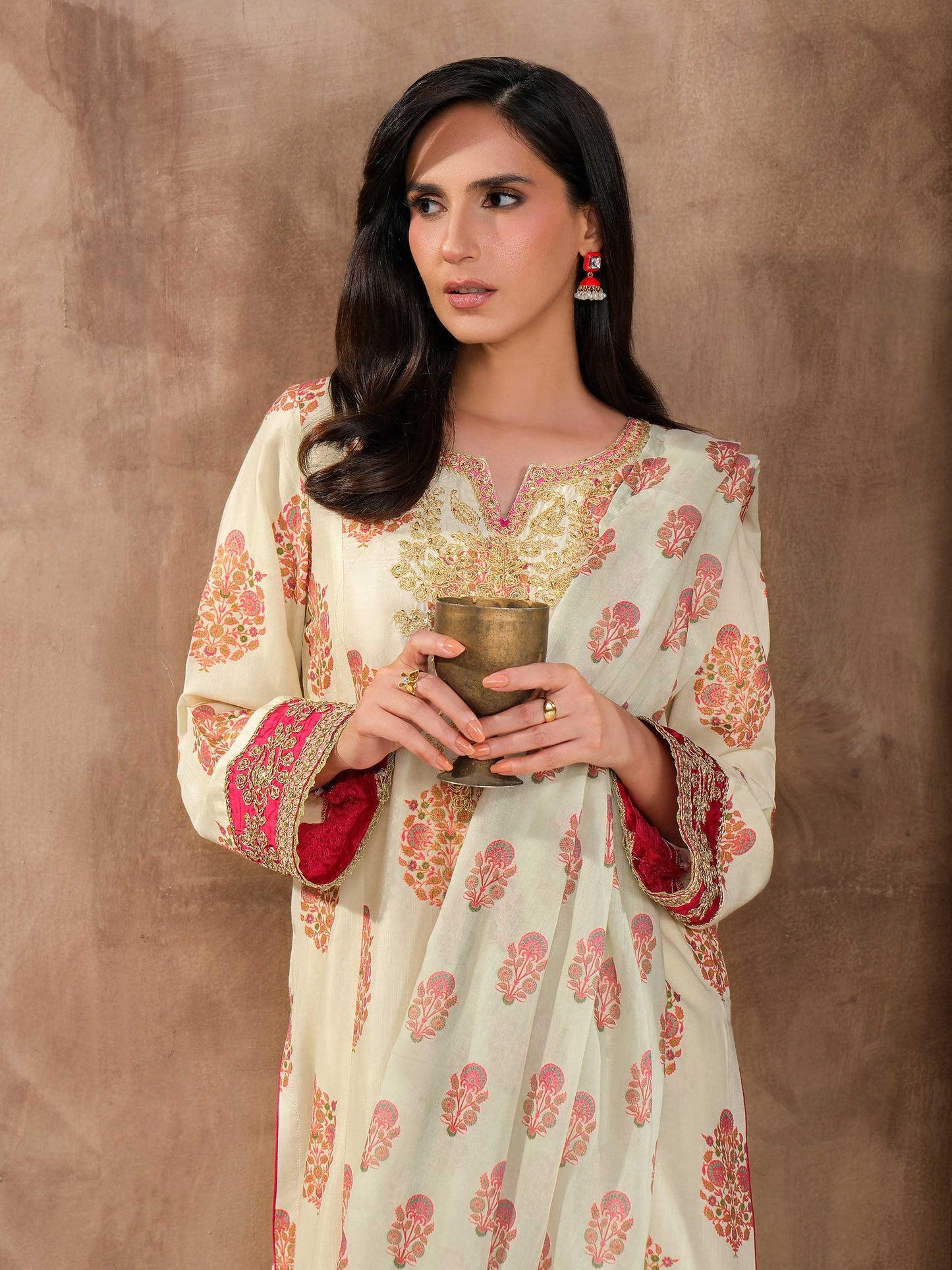3 Piece Silk Suit-Embroidered (Unstitched)