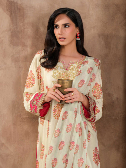 3 Piece Silk Suit-Embroidered (Unstitched)