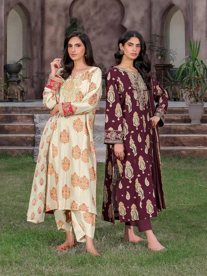 3 Piece Silk Suit-Embroidered (Unstitched)