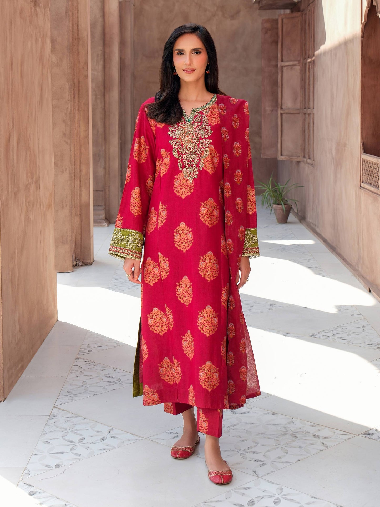 3 Piece Silk Suit-Embroidered (Unstitched)