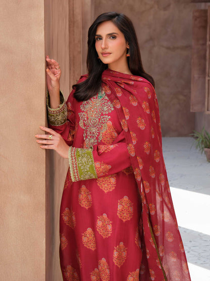 3 Piece Silk Suit-Embroidered (Unstitched)