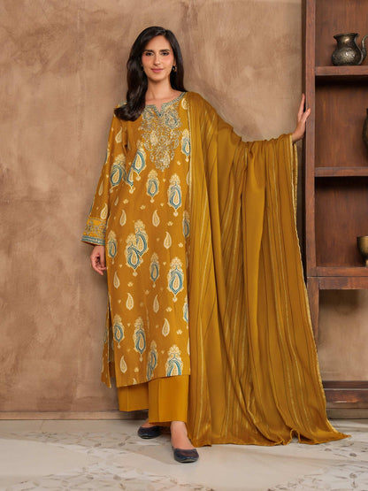 3 Piece Khaddar Paste Suit- Embroidered (Unstitched)
