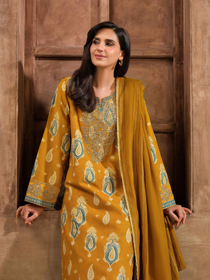 3 Piece Khaddar Paste Suit- Embroidered (Unstitched)