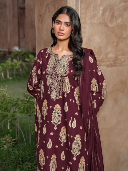 3 Piece Khaddar Paste Suit- Embroidered (Unstitched)
