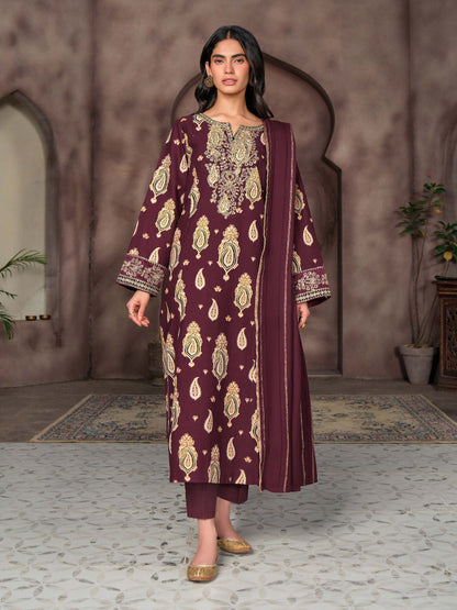 3 Piece Khaddar Paste Suit- Embroidered (Unstitched)