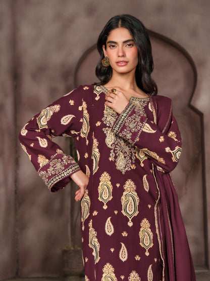 3 Piece Khaddar Paste Suit- Embroidered (Unstitched)