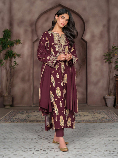 3 Piece Khaddar Paste Suit- Embroidered (Unstitched)