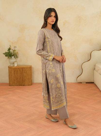 3 Piece Satin Suit-Paste Print (Unstitched)
