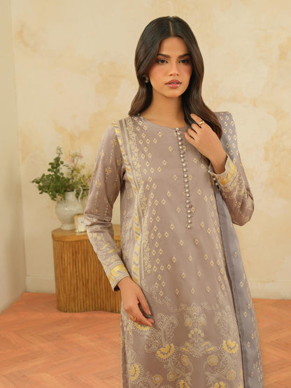 3 Piece Satin Suit-Paste Print (Unstitched)