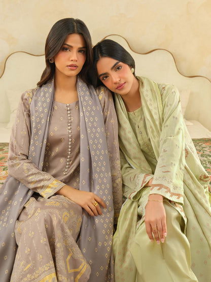 3 Piece Satin Suit-Paste Print (Unstitched)