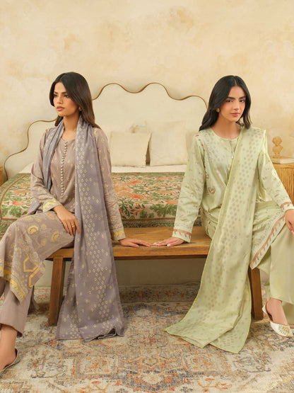 3 Piece Satin Suit-Paste Print (Unstitched)