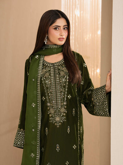 3 Piece Velvet Suit-Embroidered (Unstitched)
