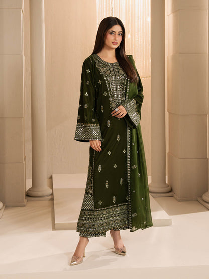 3 Piece Velvet Suit-Embroidered (Unstitched)
