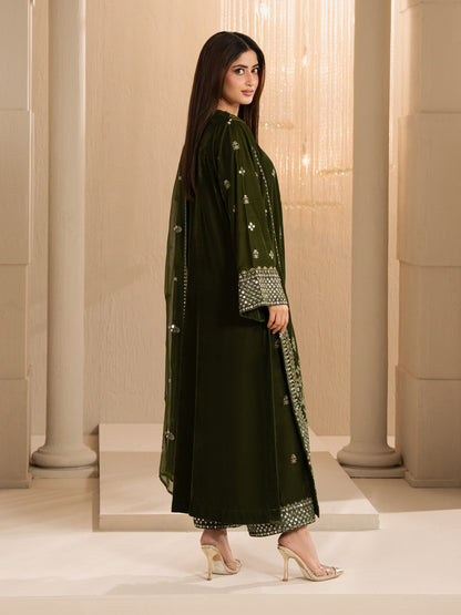 3 Piece Velvet Suit-Embroidered (Unstitched)