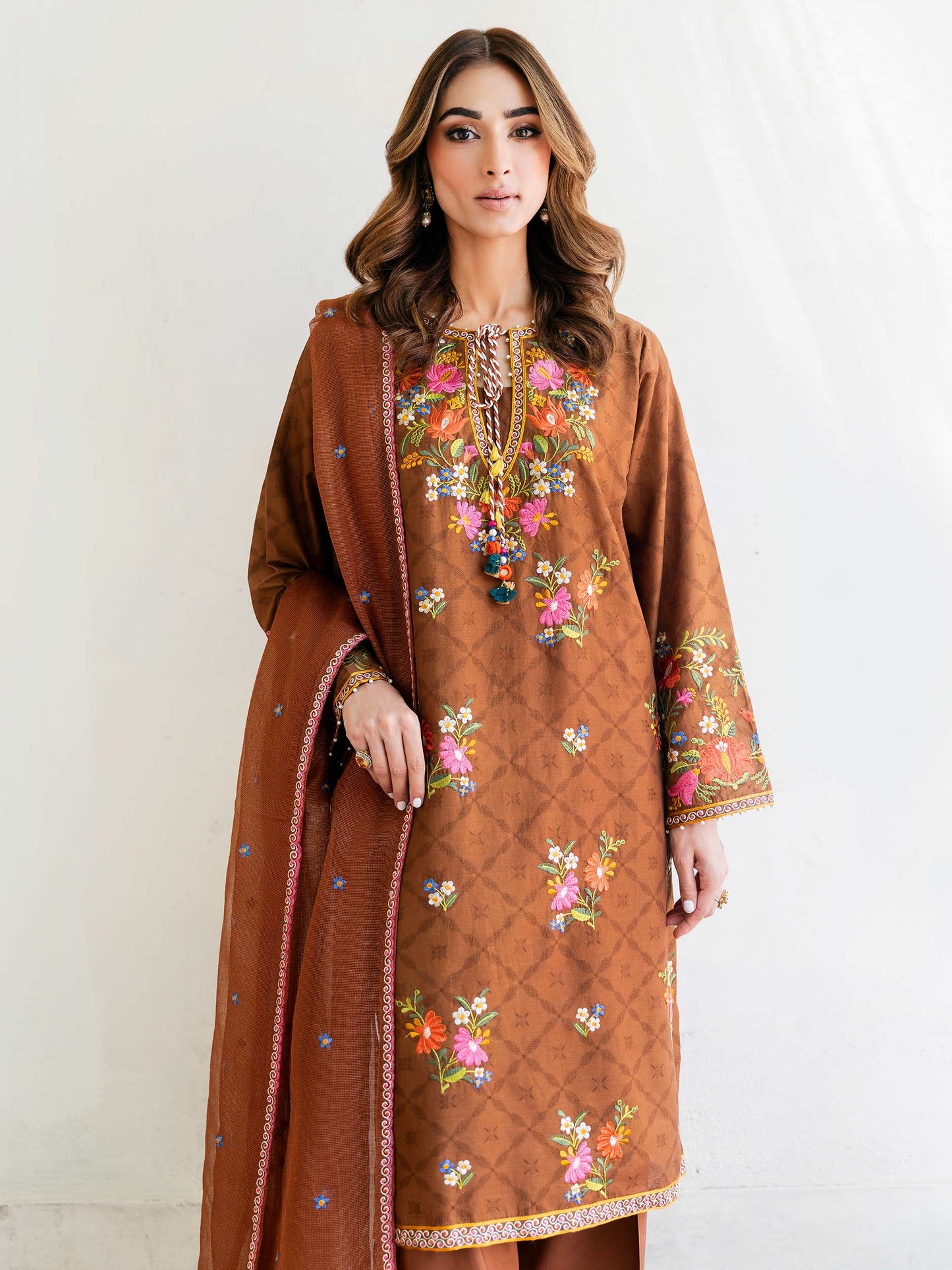 3 Piece Jacquard Suit-Embroidered (Unstitched)