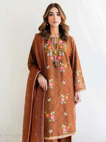 3 Piece Jacquard Suit-Embroidered (Unstitched)