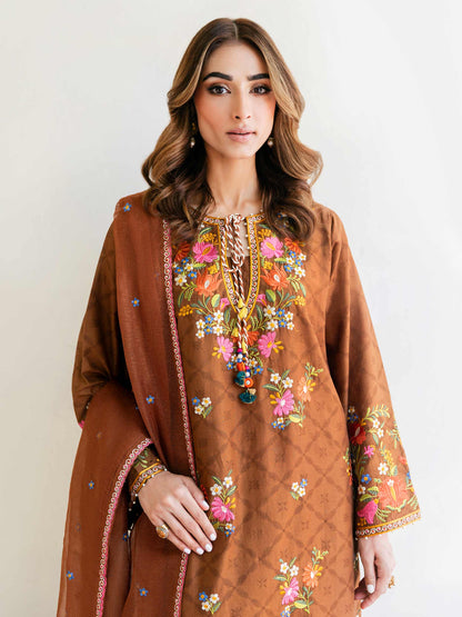 3 Piece Jacquard Suit-Embroidered (Unstitched)