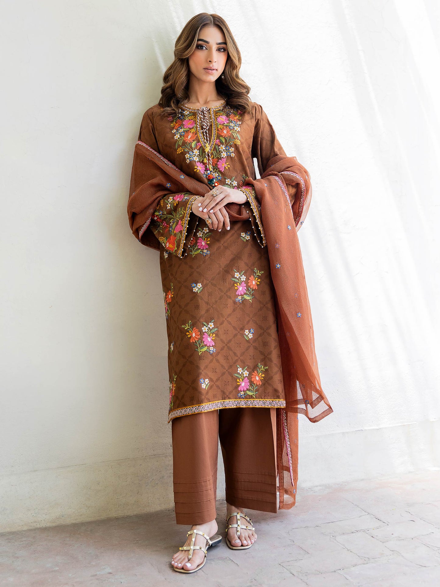 3 Piece Jacquard Suit-Embroidered (Unstitched)