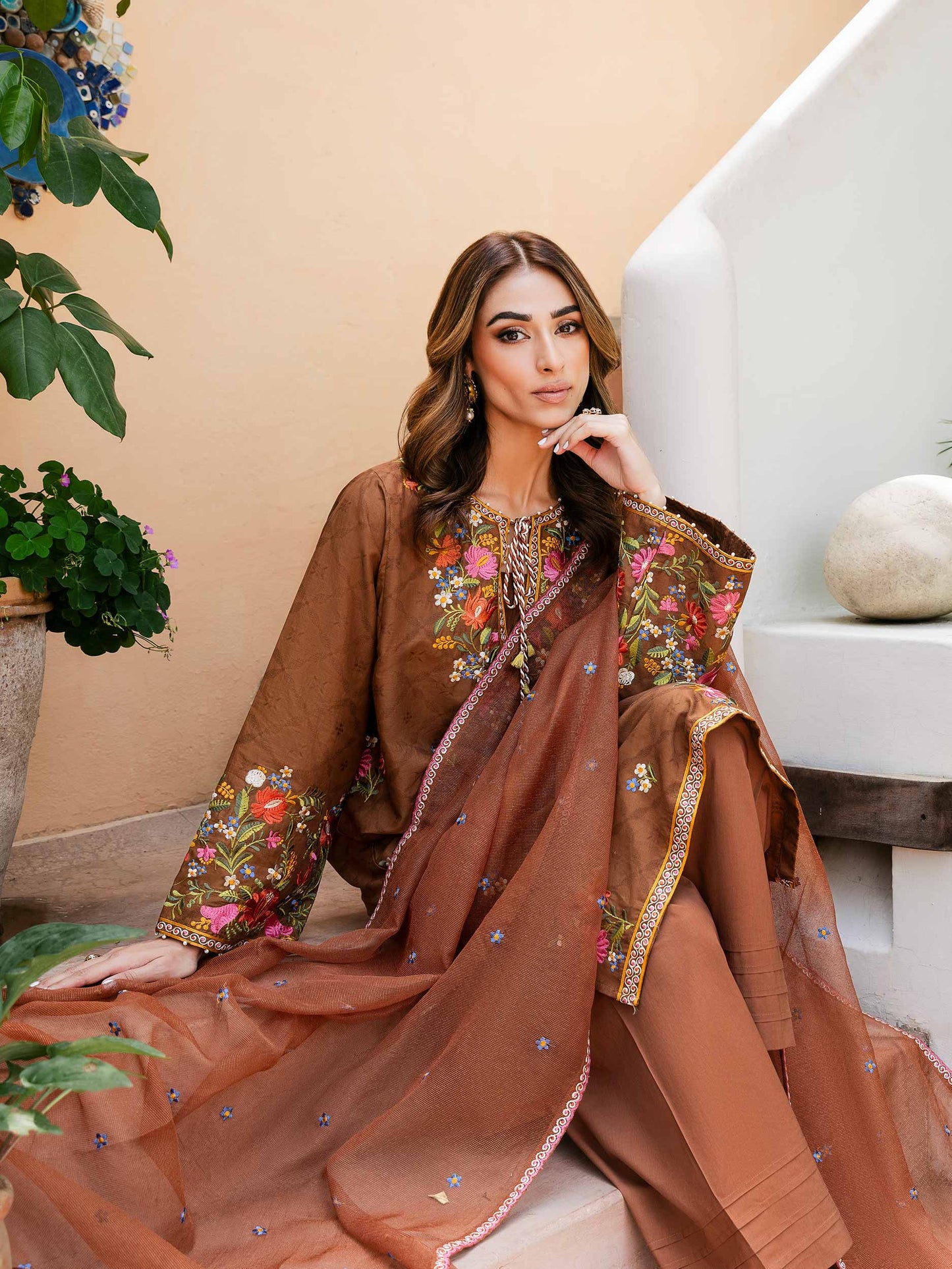 3 Piece Jacquard Suit-Embroidered (Unstitched)