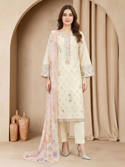 3 Piece Special Jacquard Suit-Embroidered (Unstitched)