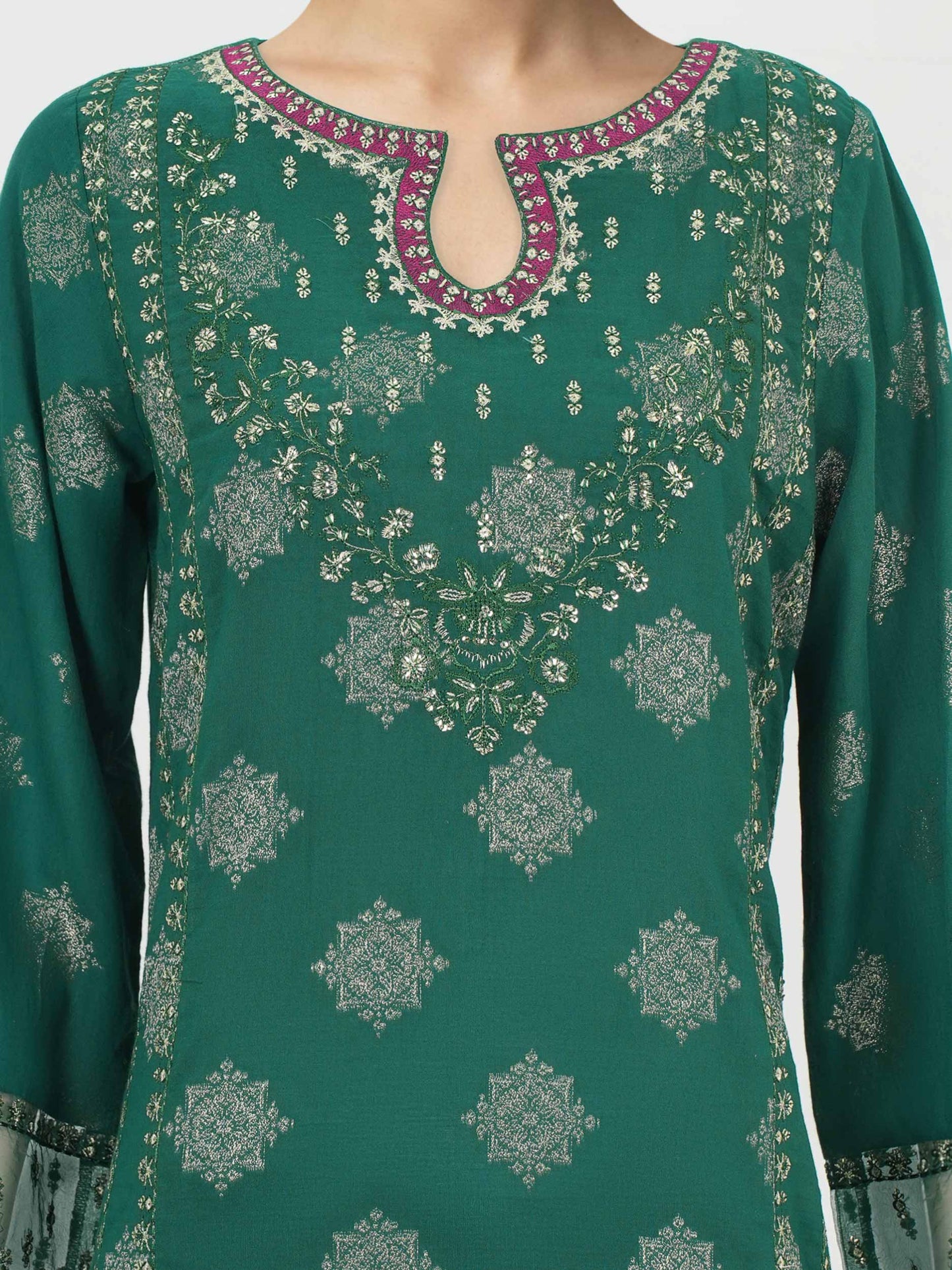 3 Piece Special Jacquard Suit- Embroidered (Unstitched)