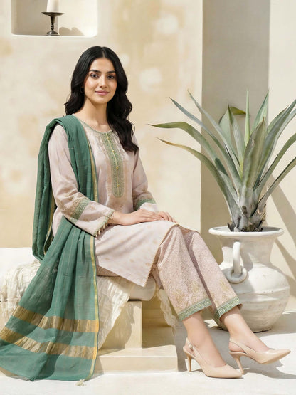 3 Piece Special Jacquard Suit-Embroidered (Unstitched)