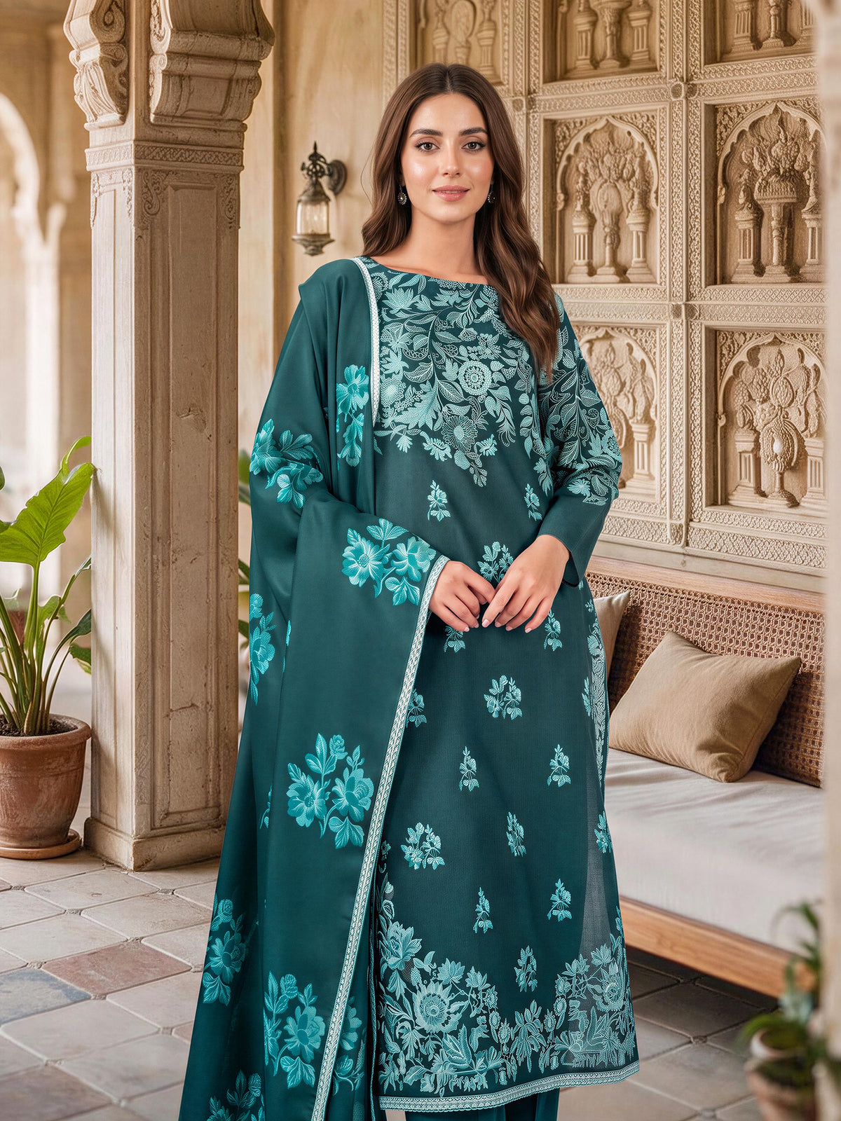 3 Piece Slub Khaddar Suit (Unstitched)