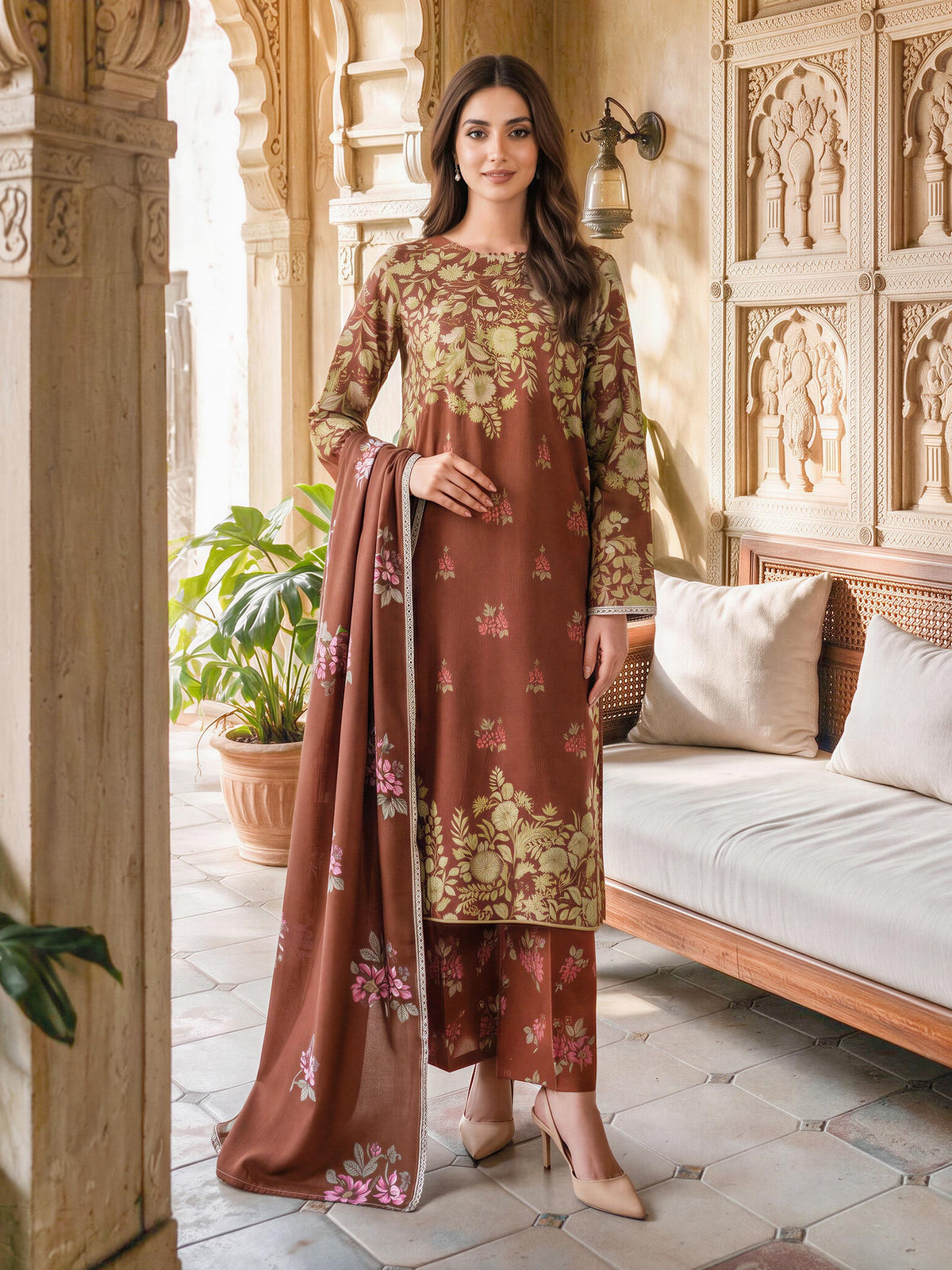 3 Piece Slub Khaddar Suit (Unstitched)