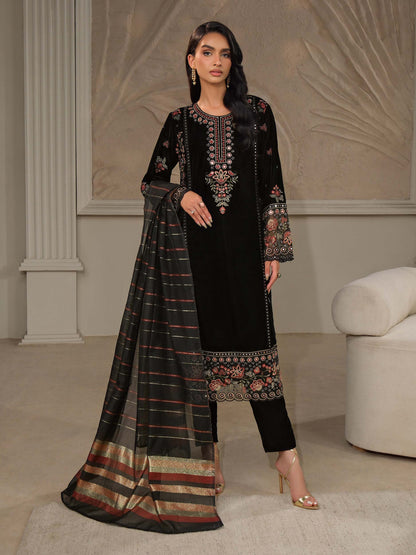 3 Piece Velvet Suit-Embroidered (Unstitched)