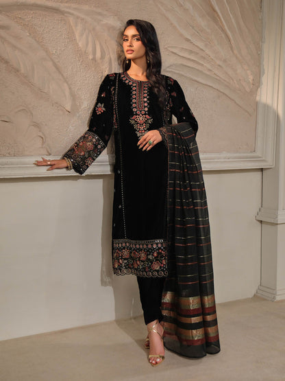 3 Piece Velvet Suit-Embroidered (Unstitched)