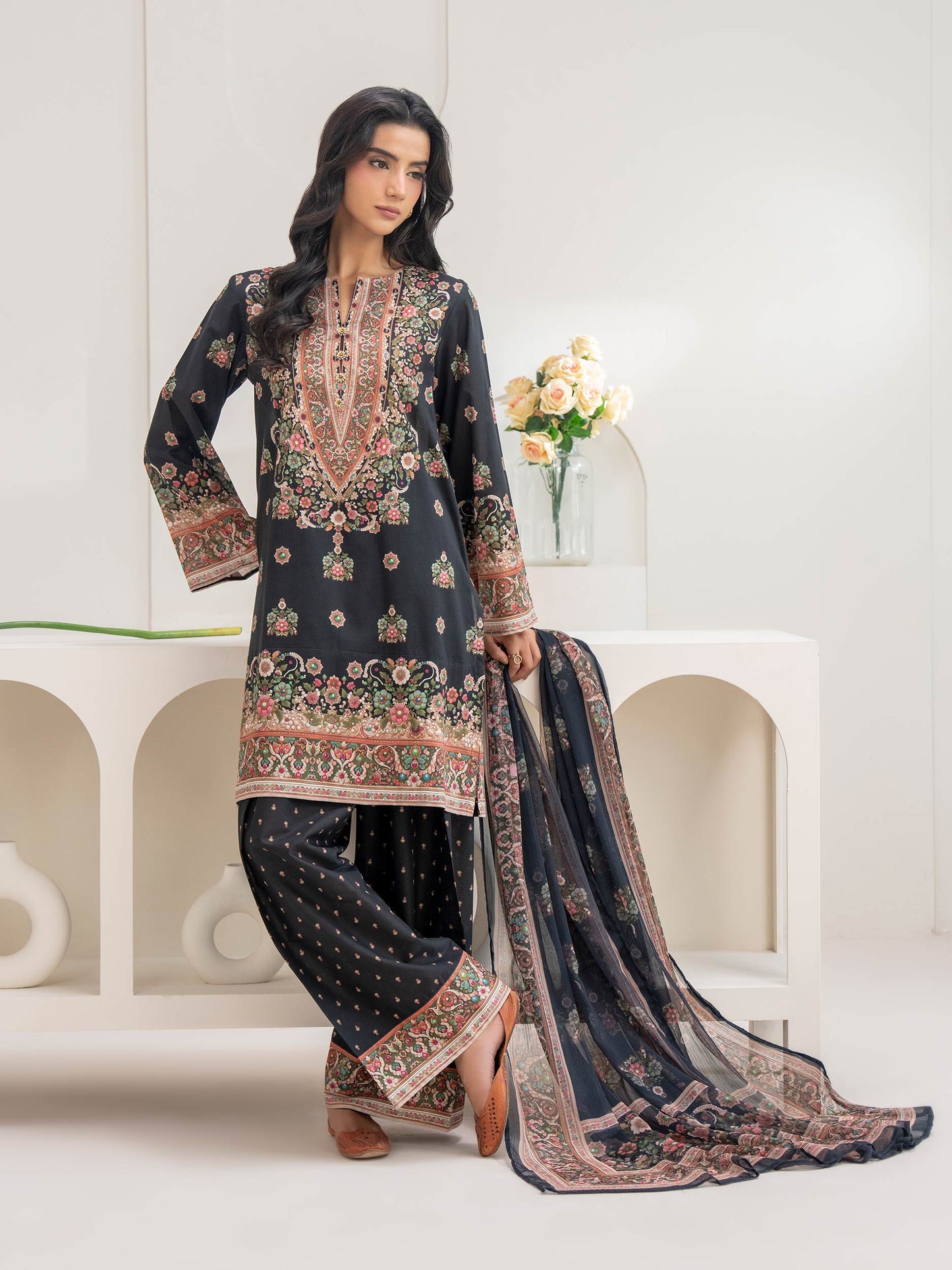 3 Piece Cambric Suit-Printed (Unstitched)