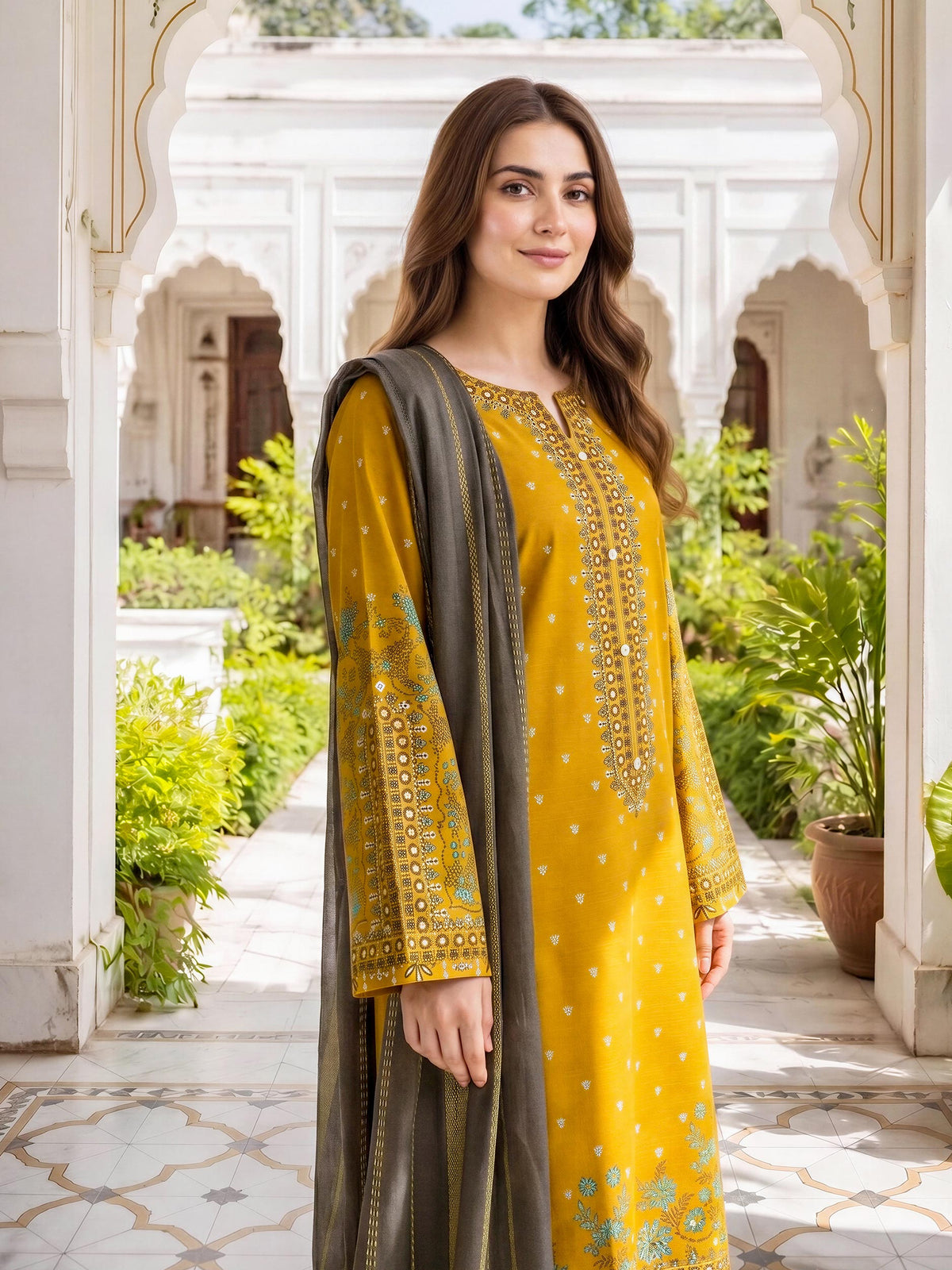 3 Piece Khaddar Suit-Paste Print (Unstitched)